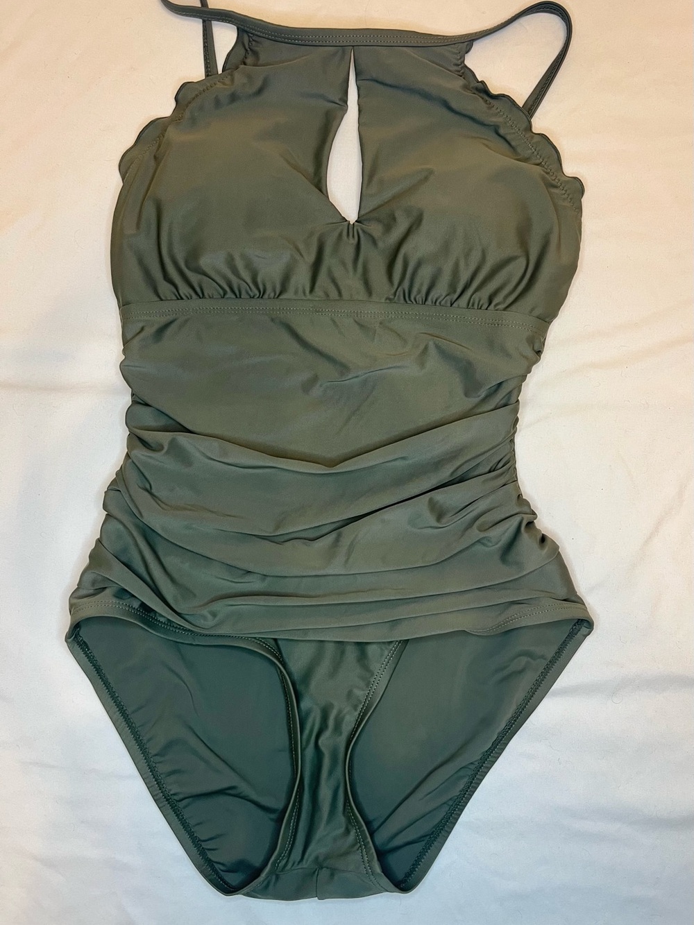 Olive Green One-Piece Swimsuit with Front Keyhole